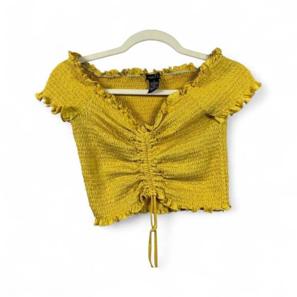 Rue 21 Y2K Yellow Smocked Off-the-Shoulder Crop Top Size XL